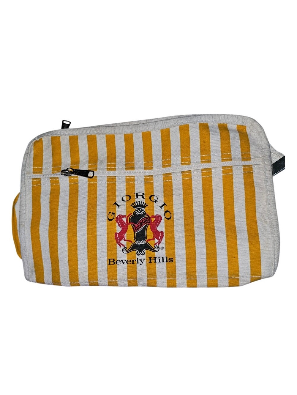 💰Vintage 1980s Yellow Striped Giorgio Beverly Hills Zipper Travel Pouch  Bag